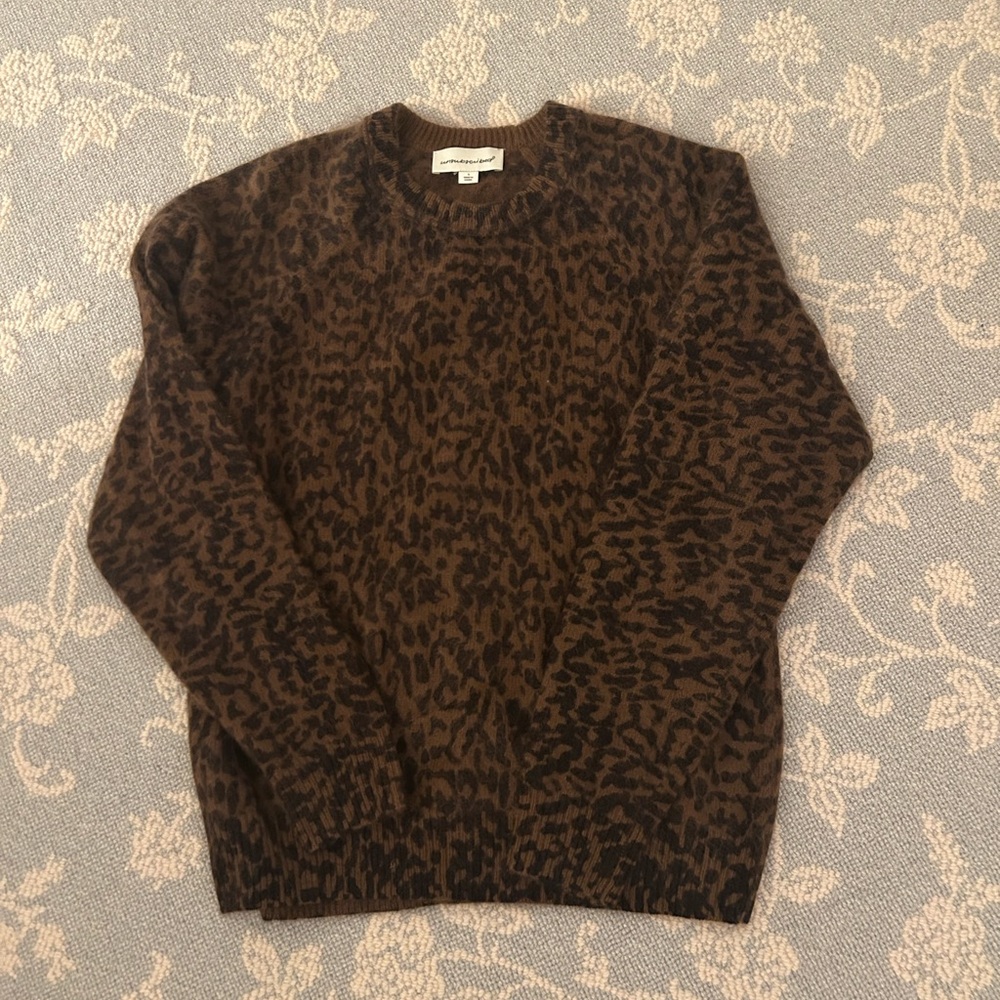 Women's Brown Leopard Print Crewneck Sweater